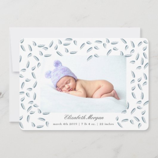 Airy Leaves blue | geboortenbekendmakingskaart (Voorkant)