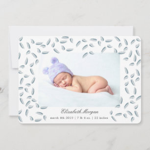 Airy Leaves blue   geboortenbekendmakingskaart