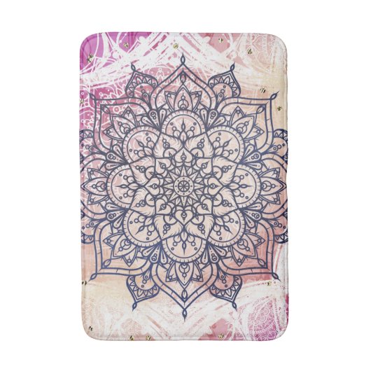 Airy Mandala Happy Pink Paars Yellow Blue & Gold Badmat (Voorkant Verticaal)