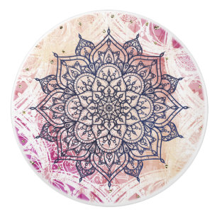 Airy Mandala Happy Pink Paars Yellow Blue & Gold Keramische Knop