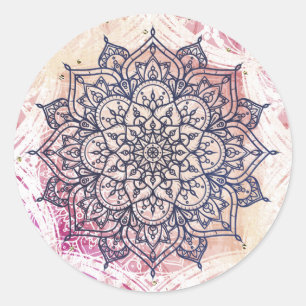 Airy Mandala Happy Pink Paars Yellow Blue & Gold Ronde Sticker