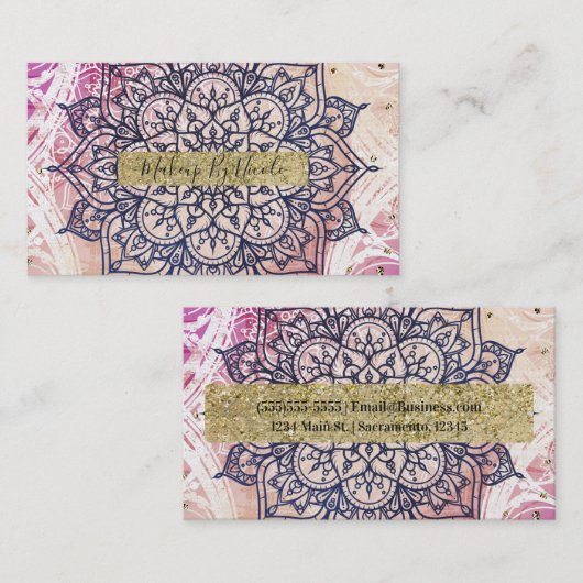 Airy Mandala Happy Pink Paars Yellow Blue & Gold Visitekaartje (Voorkant / Achterkant)