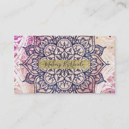 Airy Mandala Happy Pink Paars Yellow Blue & Gold Visitekaartje (Voorkant)