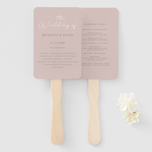 Airy Pastel Blush | Trouwprogramma Hand Fan Handwaaier (Voorkant en achterkant)