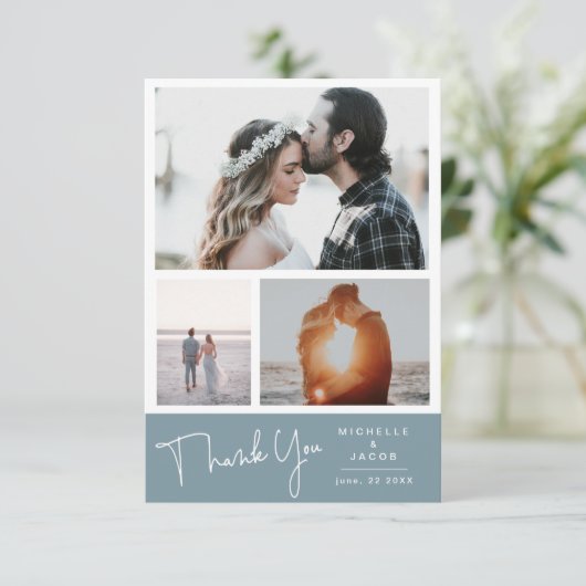 Airy Pastel Slate Blue | Hartelijk dank voor uw fo RSVP Kaartje (Staand voorkant)