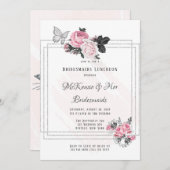 Airy Pink Black Peony Silver Bridesmaids Luncheon Kaart (Voorkant / Achterkant)