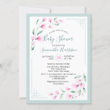 Airy Pink Green Mint Waterverf Floral Baby shower