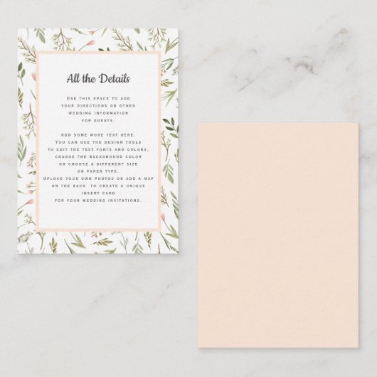 Airy Pink Wildflower BRUILOFT Details Routebeschri Informatiekaartje (Voorkant / Achterkant)