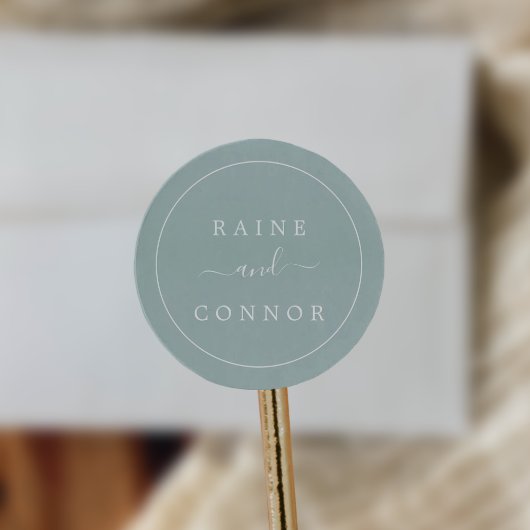 Airy Sage Green Wedding Envelope Seals Ronde Sticker