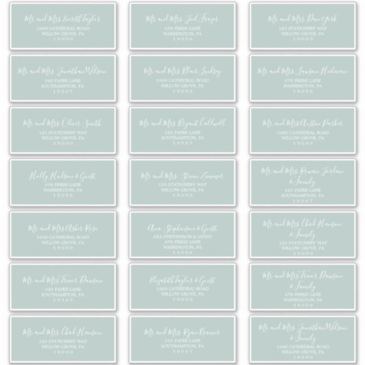 Airy Sage Green Wedding Guest Adresetiketten Sticker (Voorkant)