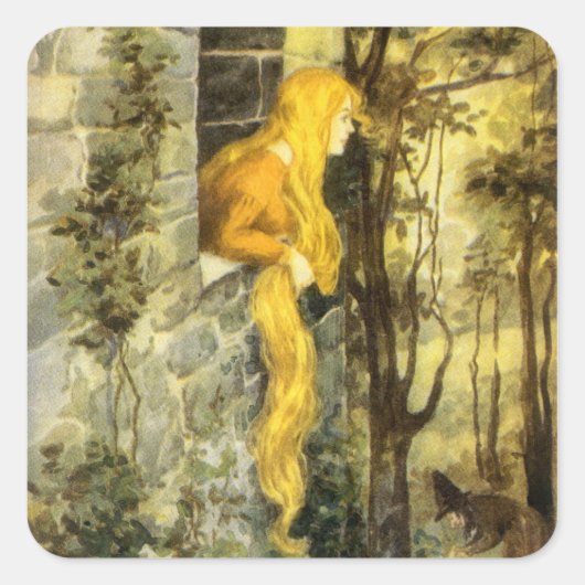  airy Tale, Rapunzel met lange klonen Vierkante Sticker (Voorkant)