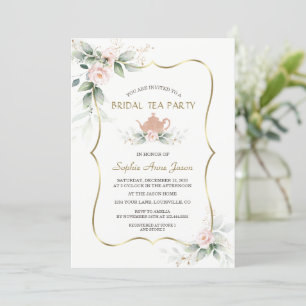 Airy Waterverf Pink Floral Gold Bridal Tea Kaart