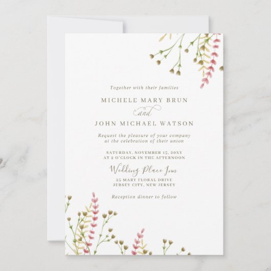 Airy Waterverf Wildbloemen Boho Simple Wedding Kaart (Voorkant)