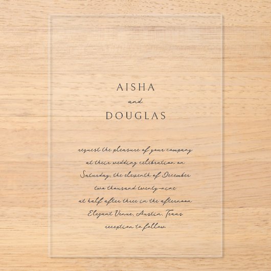 Aisha Elegant Modern Wedding Acryl Uitnodigingen (Voorkant)