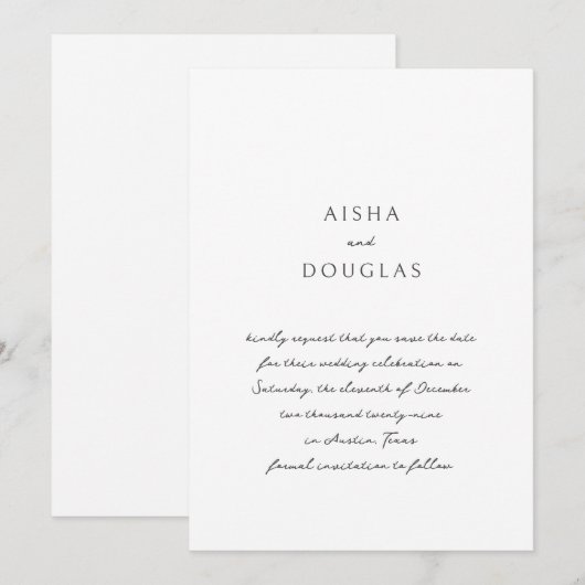 Aisha Elegant Modern Wedding Save The Date (Voorkant / Achterkant)