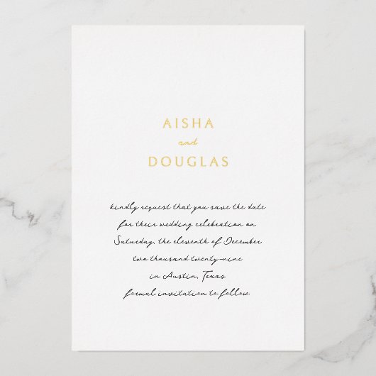 Aisha Elegant Modern Wedding Save the Date Folie Uitnodiging (Voorkant)