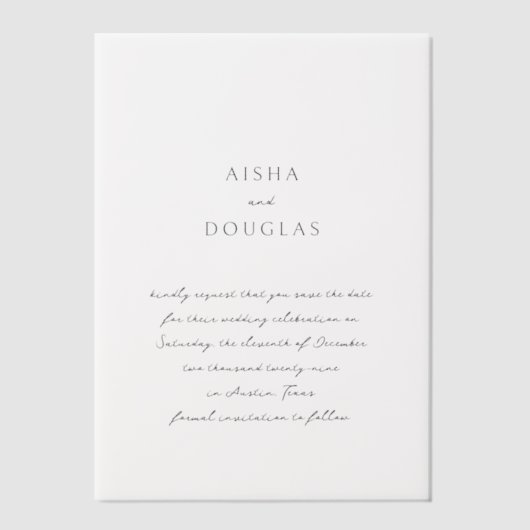 Aisha Elegant Modern Wedding Save the Date Vellum Uitnodigingen (Voorkant)