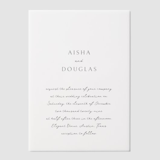 Aisha Elegant Modern Wedding Vellum Uitnodigingen (Voorkant)