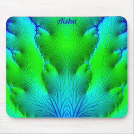 AISHA ~ Zany Hot Shades of Green and Blue Fractal Muismat