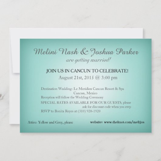 Aisle Aqua Lucite Green Beach Wedding Kaart (Achterkant)