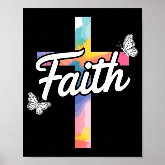 Aith Cross With Butterflies Christian  Poster (Voorkant)