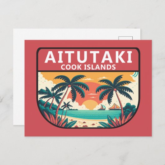 Aitutaki Cook Islands Retro Emblem Briefkaart (Voorkant / Achterkant)