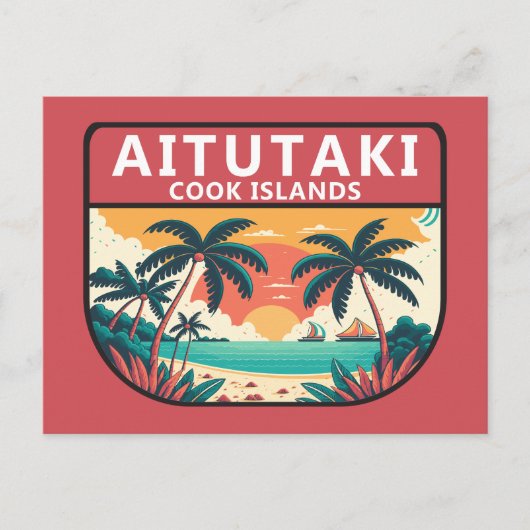 Aitutaki Cook Islands Retro Emblem Briefkaart (Voorkant)