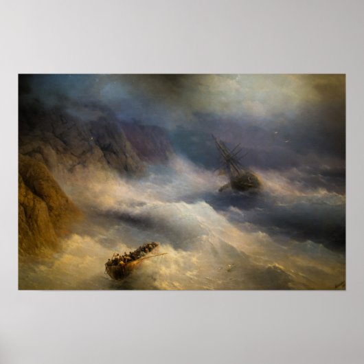 Aivazovsky - Boats in Storm Poster (Voorkant)
