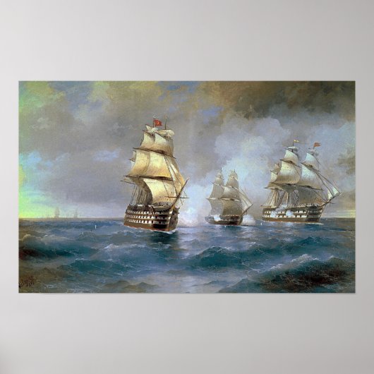 Aivazovsky - Brig Mercury, aangevallen door twee T Poster (Voorkant)