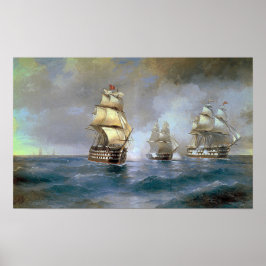 Aivazovsky - Brig Mercury aangevallen door twee Tu Poster