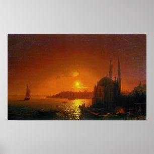 Aivazovsky - Gezicht op Constantinopel met maanli… Poster