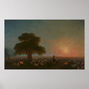aivazovsky - herders met een kudde schapen poster