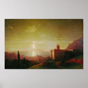 Aivazovsky - Maneschijn Nacht Aan De Zeekust In Cr Poster