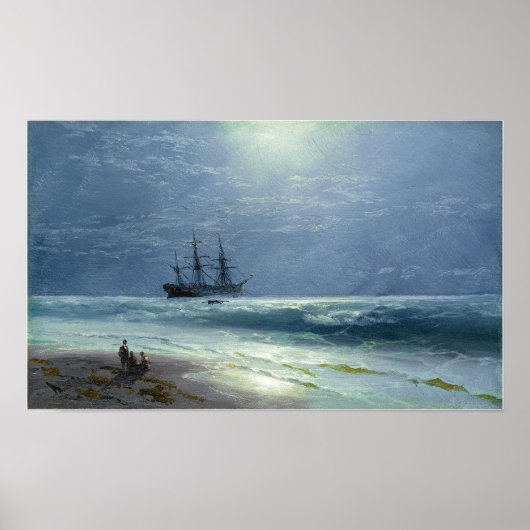 Aivazovsky - Moonlit Landing 1895 Poster (Voorkant)