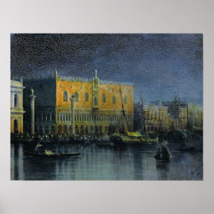Aivazovsky - Paleisregens in Venetië bij maanlicht Poster