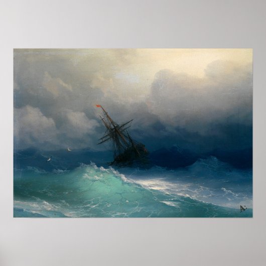 Aivazovsky - Schip op woelige zee Poster (Voorkant)