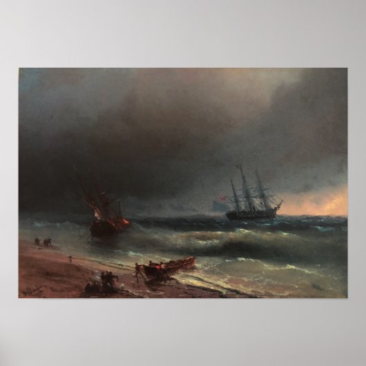 Aivazovsky - Storm van de strand Poster (Voorkant)