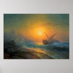 Aivazovsky - Stormachtige Zee Bij Zonsondergang 18 Poster