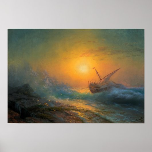 Aivazovsky - Stormy Zee in the Sunset 1896 Poster (Voorkant)