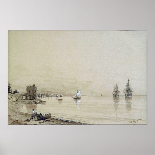 Aivazovsky - Uitzicht van de baai met talrijke zed Poster (Voorkant)