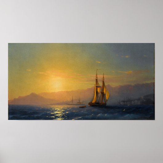 Aivazovsky - Zonsondergang op zee 1877 Poster (Voorkant)