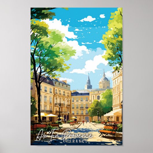 Aix En Provence Frankrijk vintage reisillustratie Poster (Voorkant)
