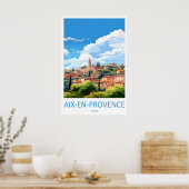Aix En Provence Vintage Reisposter Ski Nationaal Poster (Keuken)