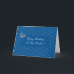 Aiyana Batik Pattern Brother Verjaardag Kaart<br><div class="desc">2012 © Floating Lemons ALLE PRODUCTEN & ACHTERGRONDKLEUREN ZIJN VOLLEDIG . Een prachtig modern eigentijds batikprint ontwerp met gestileerde lotusbloemmotieven in mahonierood en vlinders,  geplaatst tegen een geometrisch achtergrondpatroon in een prachtig Venetiaans blauw. Een prachtig ontwerp voor kaarten en geschenken!</div>