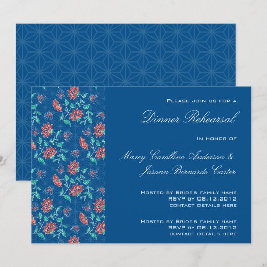 Aiyana Floral Batik Rehearsal Dinner Invitation 3 Kaart (Voorkant / Achterkant)