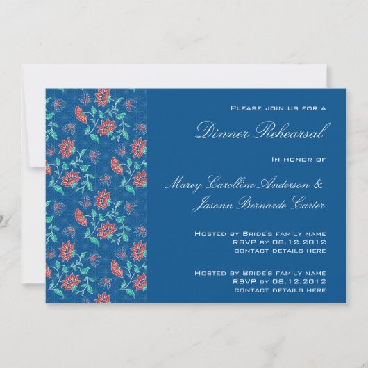 Aiyana Floral Batik Rehearsal Dinner Invitation 3 Kaart (Voorkant)