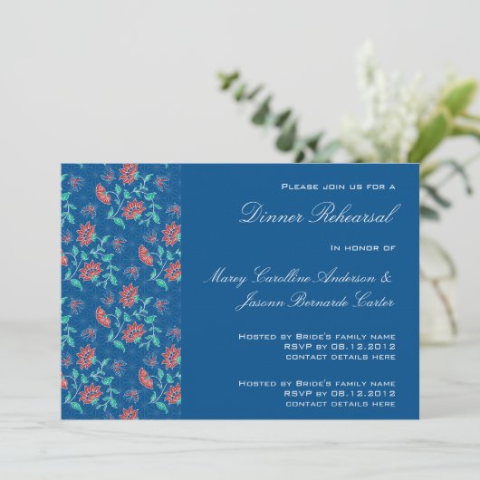 Aiyana Floral Batik Rehearsal Dinner Invitation 3 Kaart (Staand voorkant)