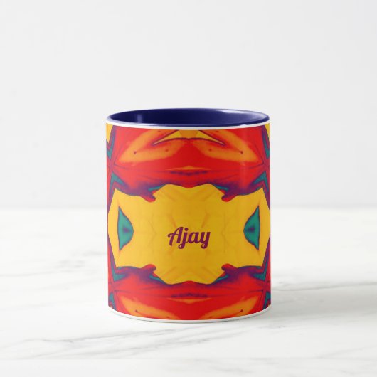 AJAY ~ Zany Pattern ~ Red Blue Yellow and Oranje Mok (Midden)