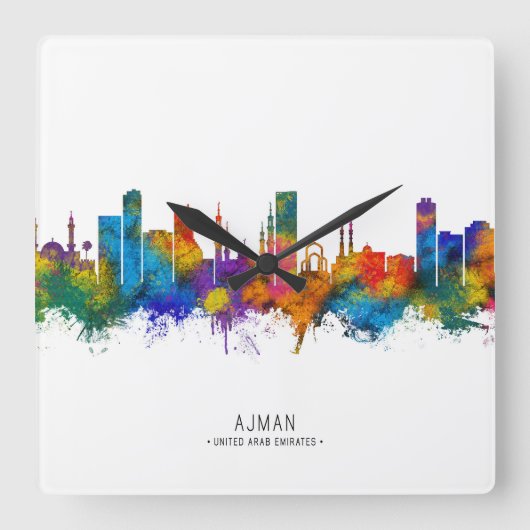 Ajman UAE Skyline Vierkante Klok (Voorkant)