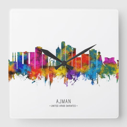 Ajman UAE Skyline Vierkante Klok (Voorkant)